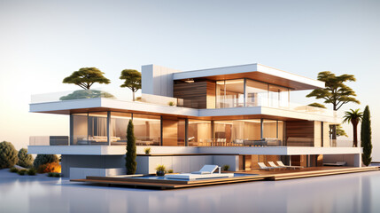 3d rendered illustration of a modern 3 story house