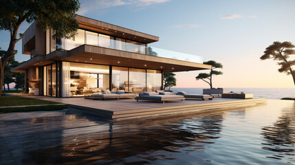 3d rendered illustration of a house on river side