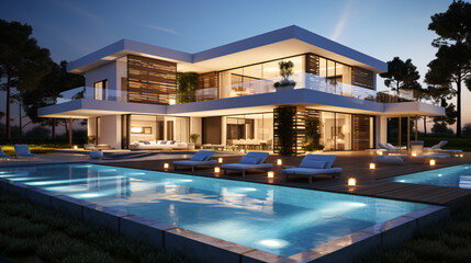 3d rendered modern house with swimming pool