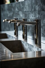 Washing sinks with taps in a modern public restroom interior