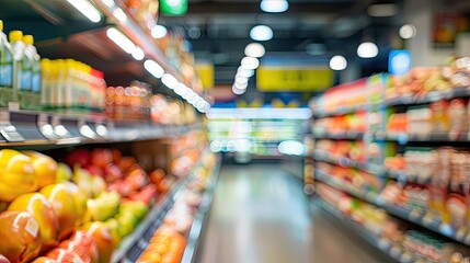 Fototapeta premium Blurred background image of a supermarket and retail store in shopping mall. Modern super market