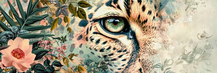 a poster collage of animal exotic nature elements with a eye