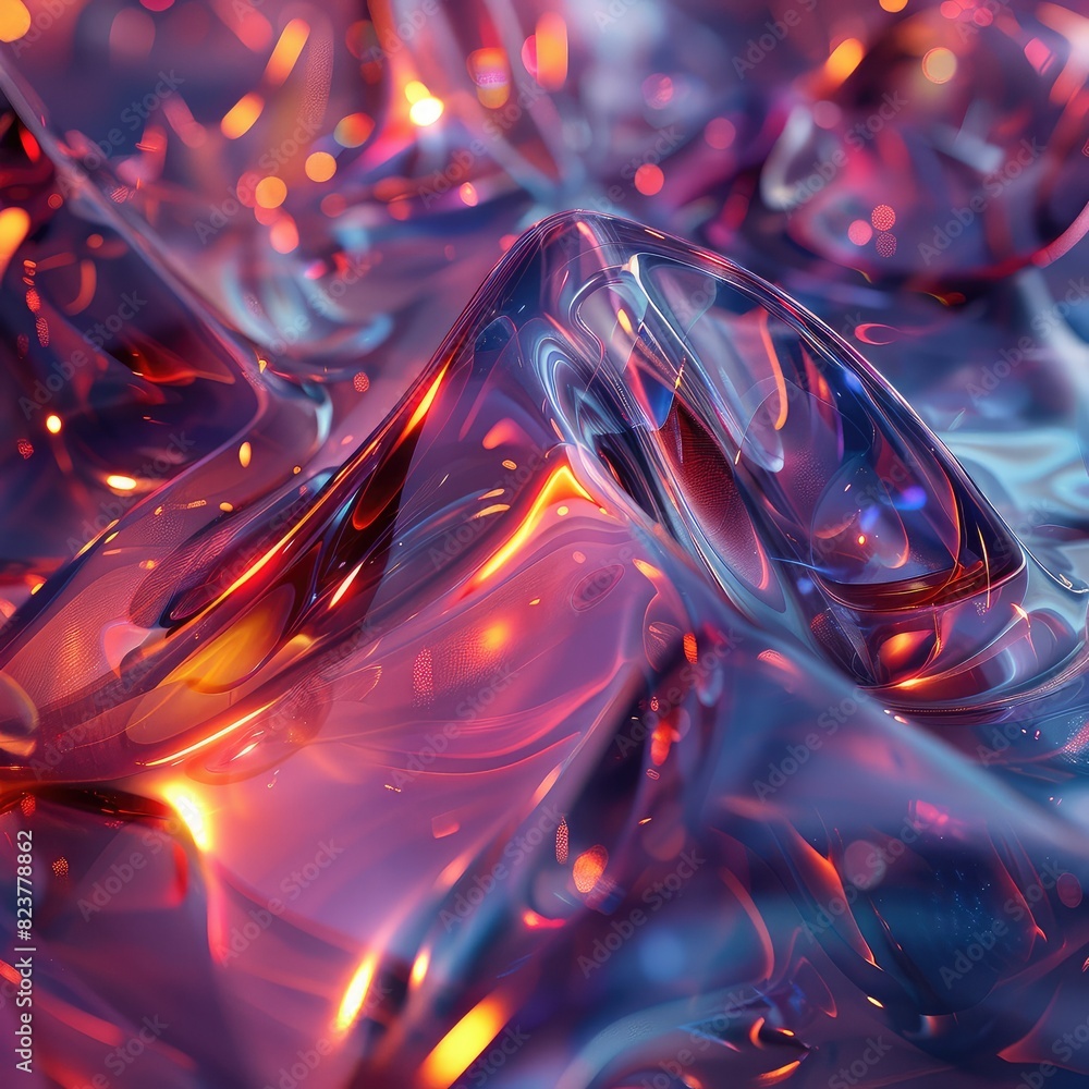 Poster 3d rendering, abstract background with smooth and reflective surface in pink and purple colors.
