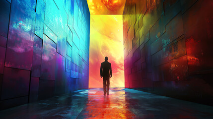 Transform the mundane into extraordinary by visually representing a managers leadership aura through a low-angle view in a vibrant