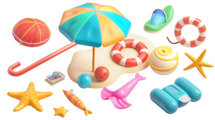 Summer beach set on white background