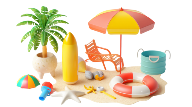 Summer beach set on white background