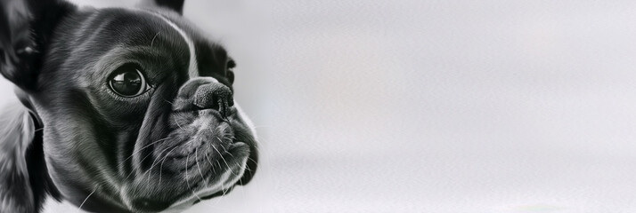 Closeup portrait of a cute French bulldog. French bulldog close-up.