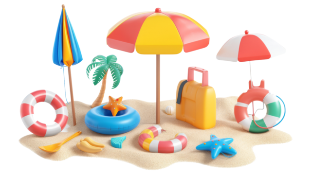 Summer beach set on white background