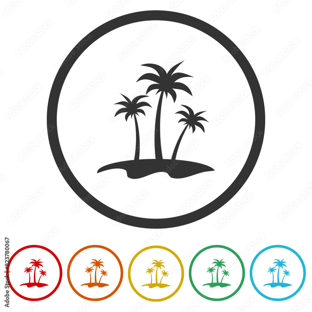 Poster palms island icon. set icons in color circle buttons