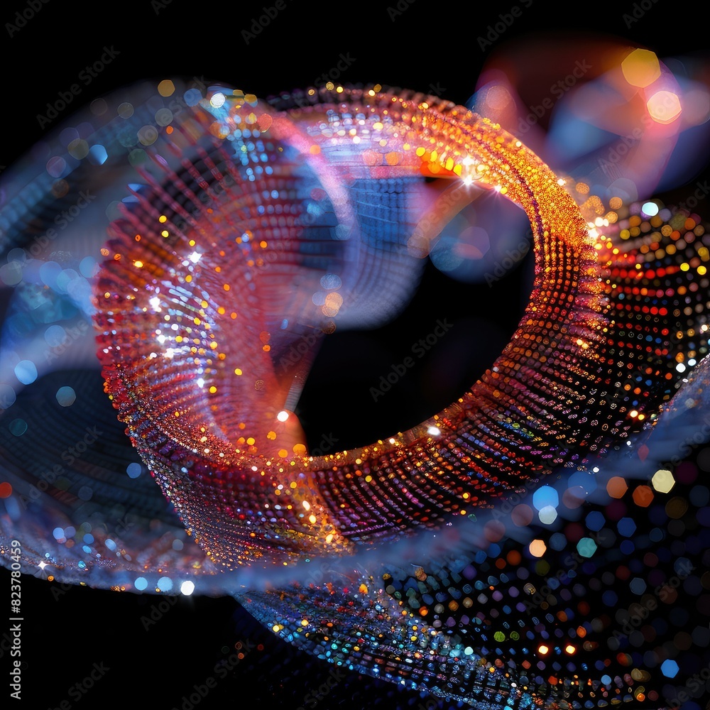 Poster abstract glowing spiral of light. futuristic 3d render of glowing particles.