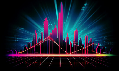 Neon business graph, a fresh approach to business analysis and research, It means to thrive and grow