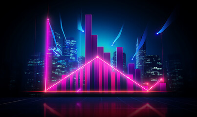 Naklejka premium Neon business graph, a fresh approach to business analysis and research, It means to thrive and grow