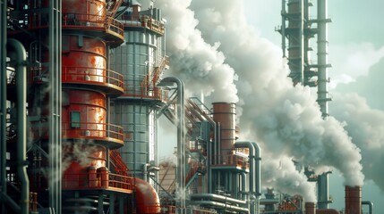 Big factory with smoking pipes