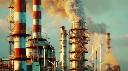 Big factory with smoking pipes