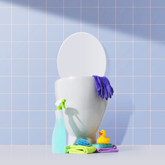 Clean toilet and cleaning supplies