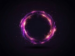 Obraz premium Abstract neon energy sphere of particles and waves forming a glowing ring on a dark background.
