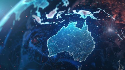 Blue glowing map of Australia.