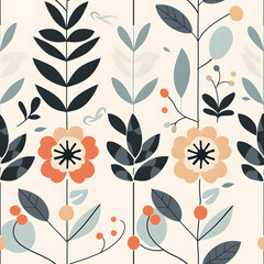 Seamless Pattern Inspired by Scandinavian Design Leaves and Flowers, Perfect for Modern Home Decor, Textiles, Wrapping Paper, Wallpaper, Fabric Print, Greeting Cards