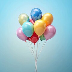 bunch of balloons on light blue background space