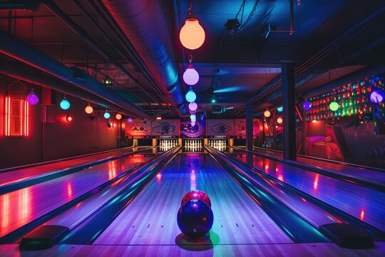 Bowling alley with colorful lights