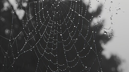 Rain drops on a spider web. Morning dew droplets on a spider web
