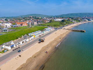 Swanage, Dorset. United Kingdom. Spring time Aerial image of one of Southern Englands finest coastal Towns. 9th May 2024