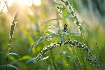 dragonfly on a green grass - Powered by Adobe