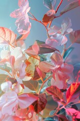 a composition of Flowers,Leaves,Nature,pastel colors
