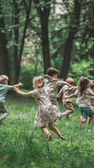 Fototapeta premium A group of children are playing in a field