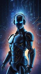 Artificial intelligence bitcoin robot, crypto currency, cyber security, financial futuristic digital technology concept image.