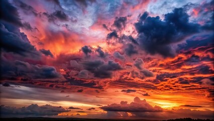 Dramatic sunset sky overlay with dark clouds contrasting with orange and pink hues 