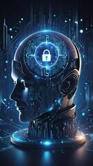 Artificial intelligence bitcoin robot, crypto currency, cyber security, financial futuristic digital technology concept image.