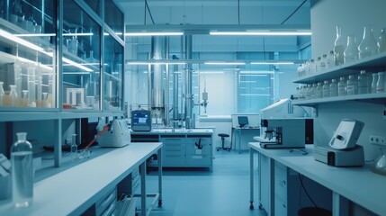 chemistry, science laboratory background. test tubes in a modern laboratory, analytics, medical