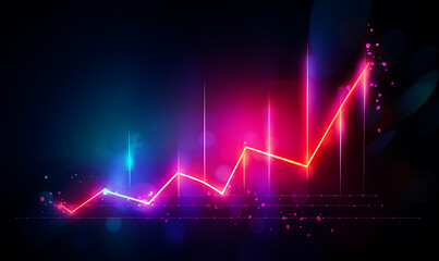 Neon business graph, a fresh approach to business analysis and research, It means to thrive and grow