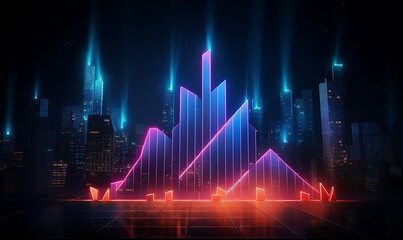 Neon business graph, a fresh approach to business analysis and research, It means to thrive and grow