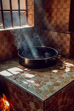 Pot with hot oil in a gambian kitchen