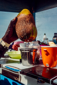 Pouring coconut water