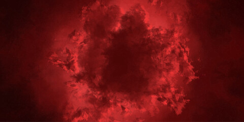 Red smoke cloud explosion overlay messy painting water color spray paint isolated vintage grunge background.
