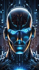 Artificial intelligence bitcoin robot, crypto currency, cyber security, financial futuristic digital technology concept image.