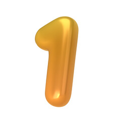 Number 1. Foil and latex balloon number One in 3d style. Realistic design elements isolated on white background. Vector illustration