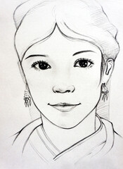 hand drawn sketch drawing girl face	