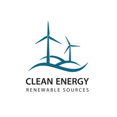 renewable energy icon with wind turbines isolated on white background