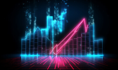 Neon business graph, a fresh approach to business analysis and research, It means to thrive and grow