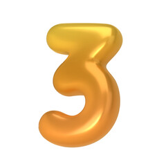 Number 3. Foil and latex balloon number three in 3d style. Realistic design elements isolated on white background. Vector illustration