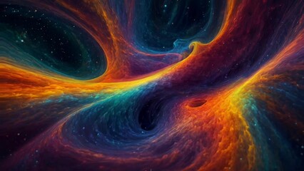 Colorful abstract background with curved lines forming cosmic in dark space. gradient Wavy marble fluid layered texture lines. Colorful futuristic digital network waveform graph. 4K - Powered by Adobe
