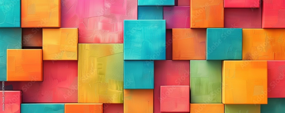 Poster vibrant 3d geometric abstract background with colorful squares and rectangles. bright and modern des