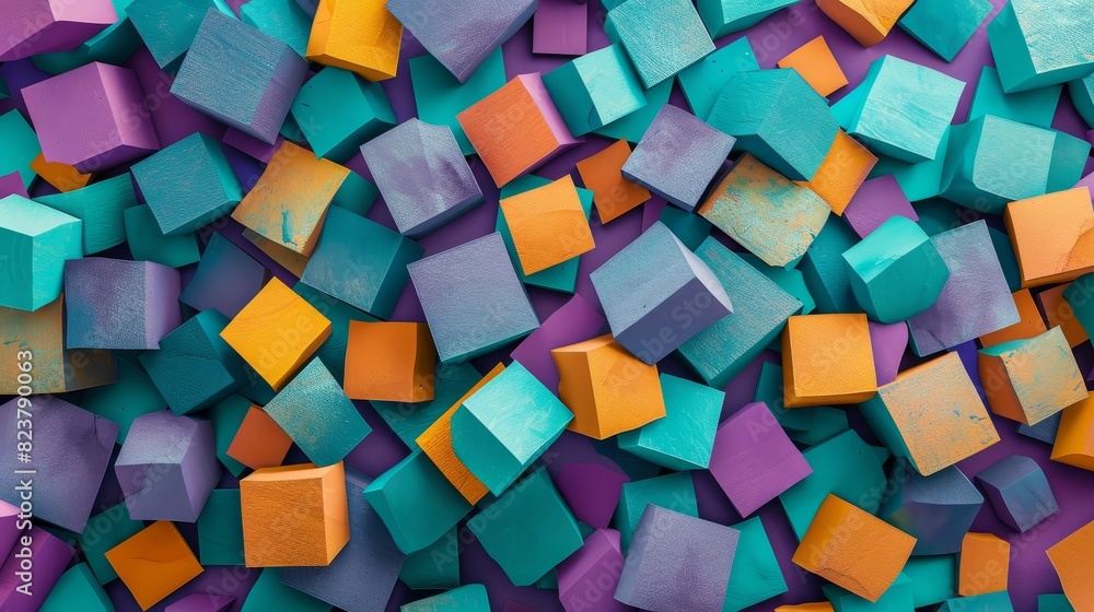 Aufkleber vibrant abstract 3d cubes in blue, orange, and purple creating a colorful and dynamic geometric patt