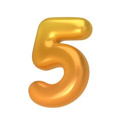 Number 5. Foil and latex balloon number five in 3d style. Realistic design elements isolated on white background. Vector illustration