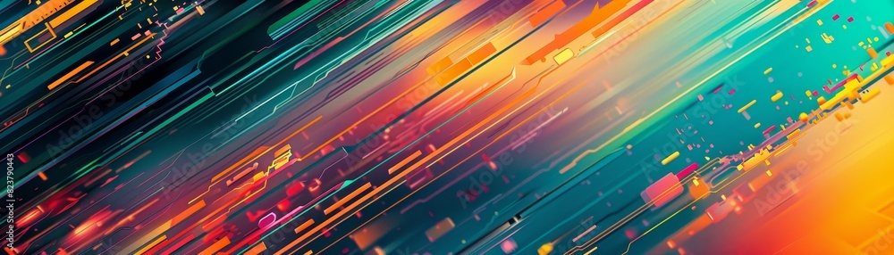 Poster vibrant abstract digital art with diagonal streaks of color creating a dynamic, energetic visual eff