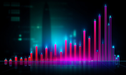 Neon business graph, a fresh approach to business analysis and research, It means to thrive and grow